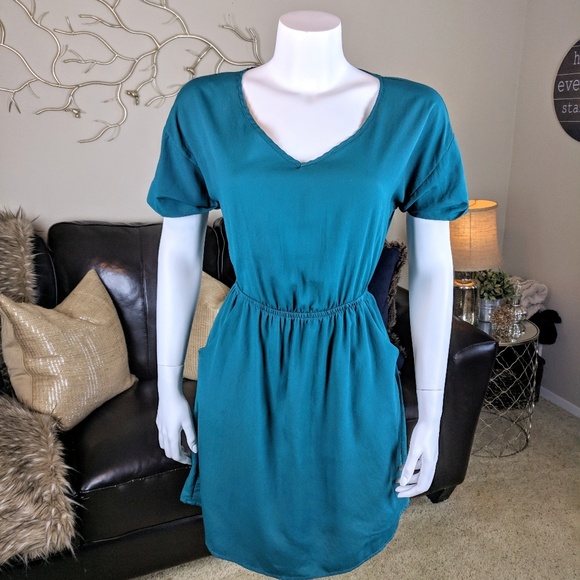 Lush Dresses & Skirts - Lush Peacock Teal Elastic Waist Dress w/ Cutouts